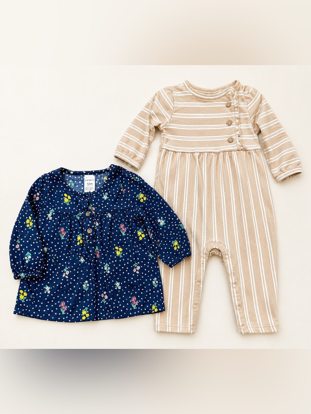Carter's Baby Girls Floral Top Striped Romper 2-Piece Bundle - 12M